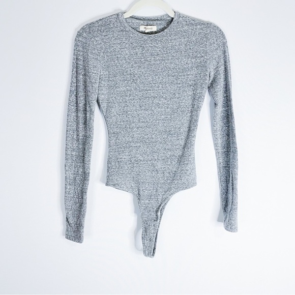 Madewell - Marled Grey Thong Long Sleeve Bodysuit - Picture 1 of 3